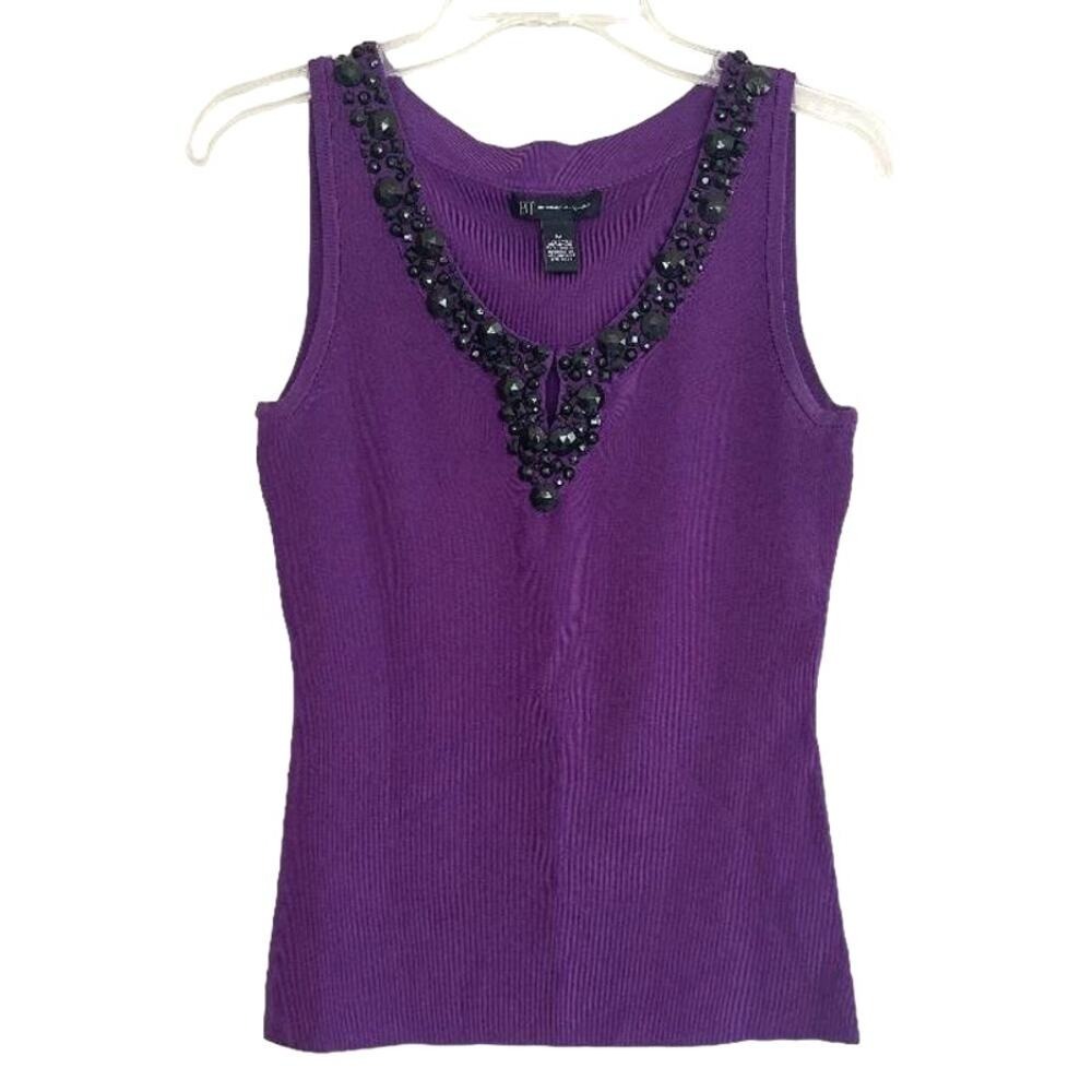 INC International Concepts Purple Beaded V Neck Sleeveless Knit Top Women's M - Picture 1 of 6